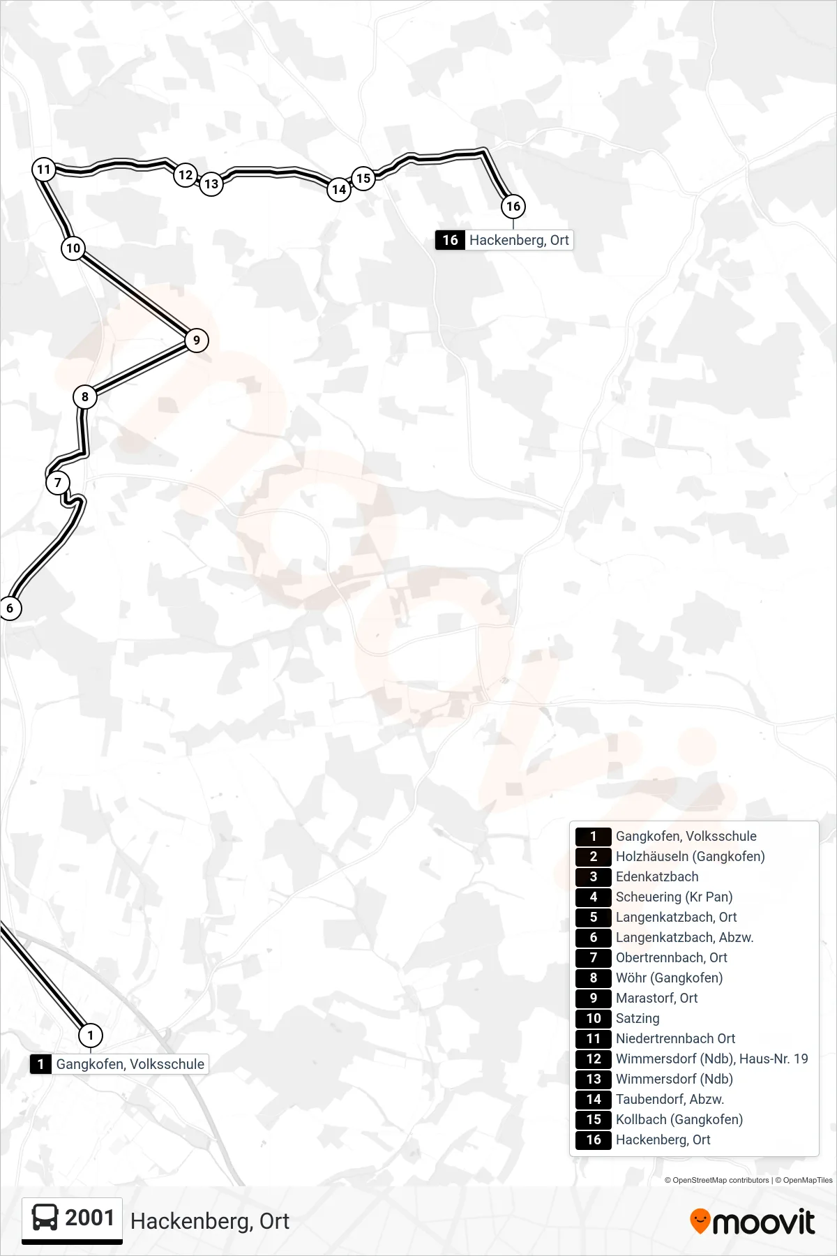 2001 bus Line (Hackenberg, Ort) route and stops on a map