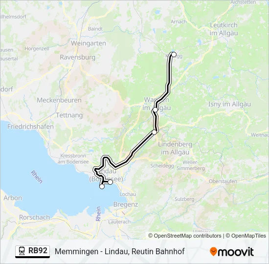 Поезд RB92: карта маршрута
