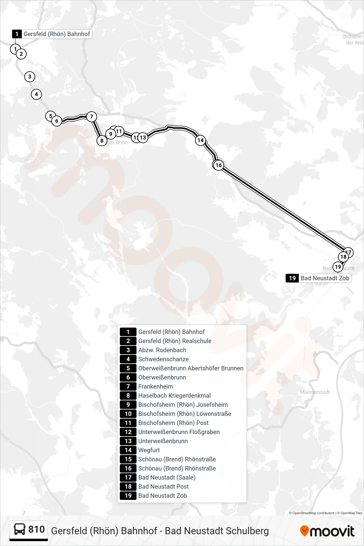 Linie 810 (Bus) Richtung Bad Neustadt Zob: Route und Haltestellen auf der Karte