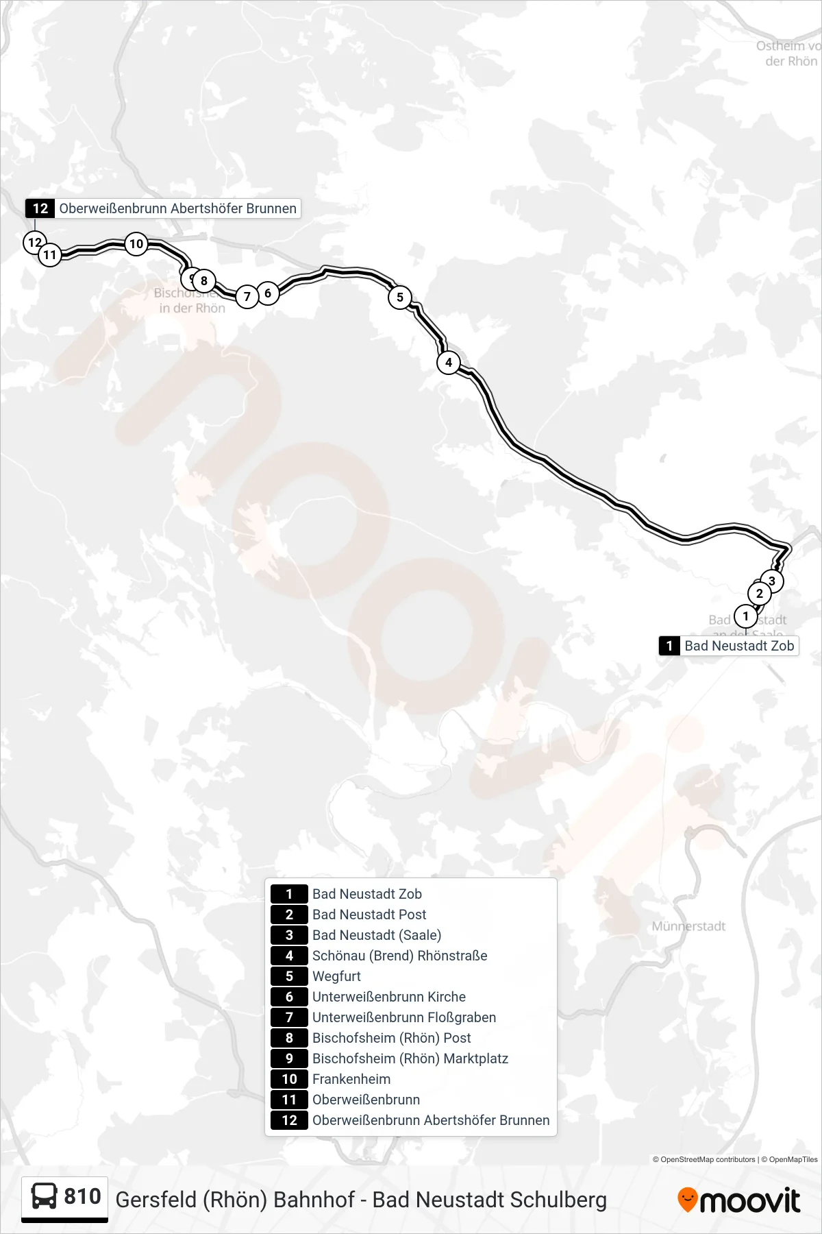 810 bus Line (Oberweißenbrunn Abertshöfer Brunnen) route and stops on a map