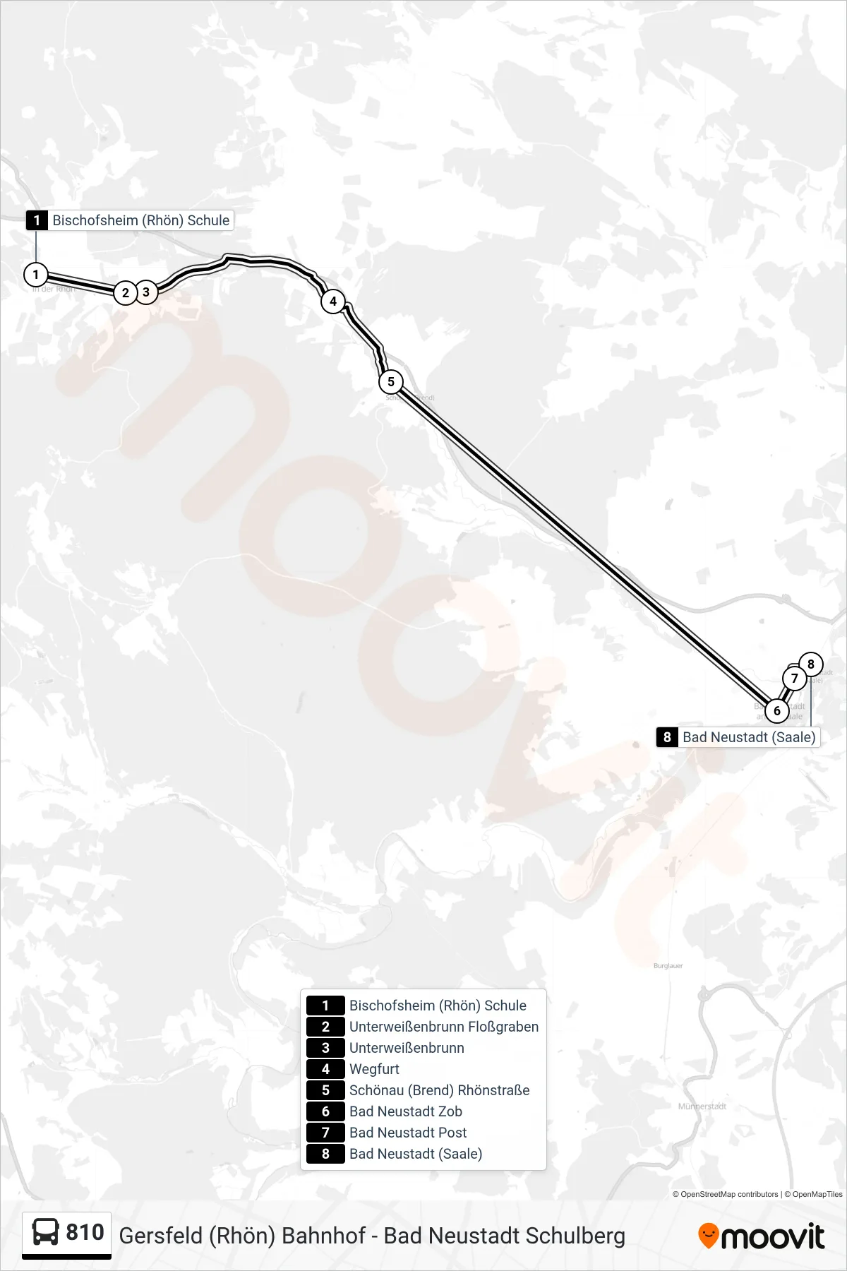 810 bus Line (Bad Neustadt (Saale)) route and stops on a map
