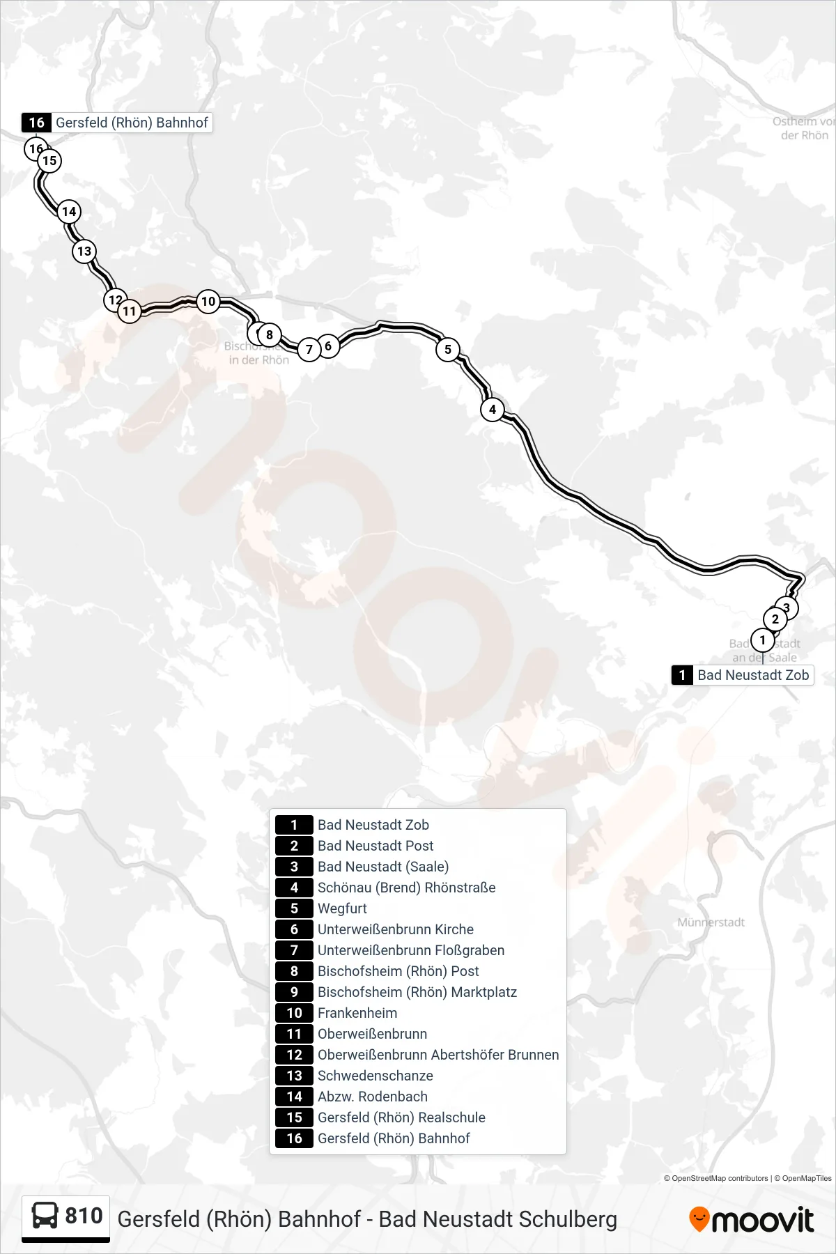 810 bus Line (Gersfeld (Rhön) Bahnhof) route and stops on a map