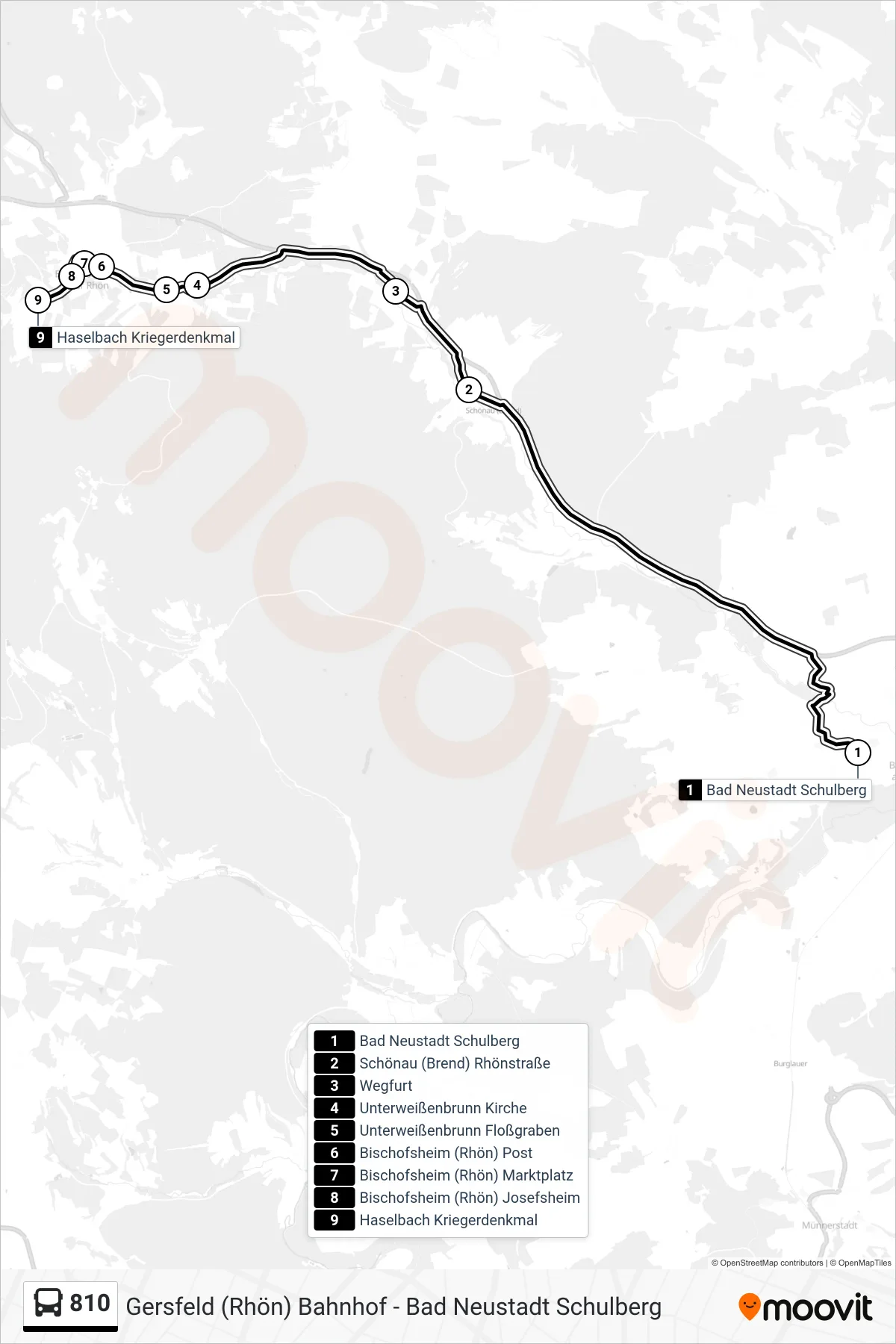 810 bus Line (Haselbach Kriegerdenkmal) route and stops on a map