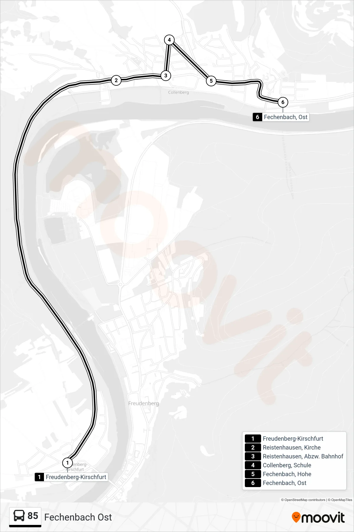 85 bus Line (Fechenbach Ost) route and stops on a map