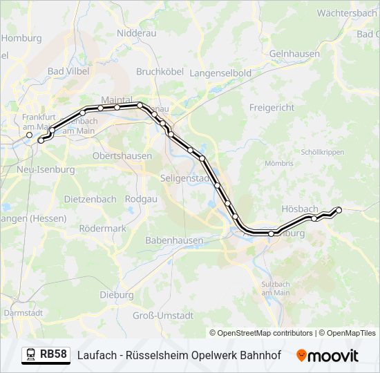 Поезд RB58: карта маршрута