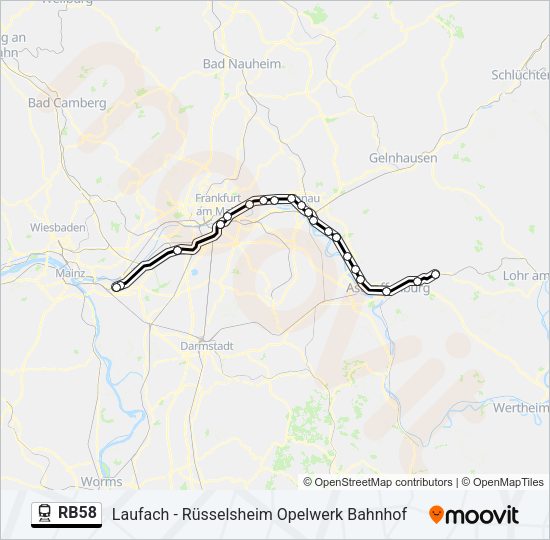 Поезд RB58: карта маршрута