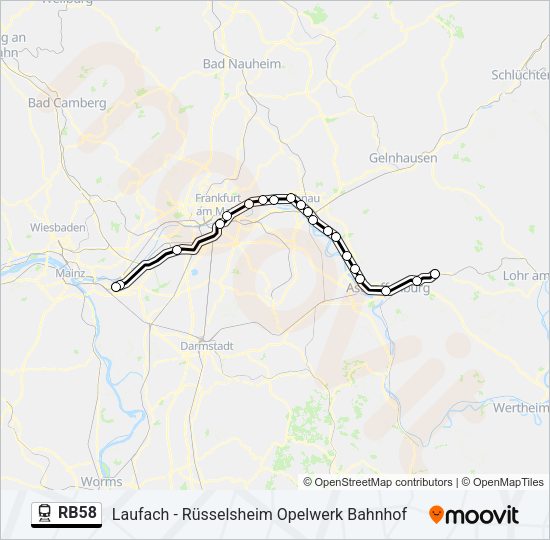 Поезд RB58: карта маршрута