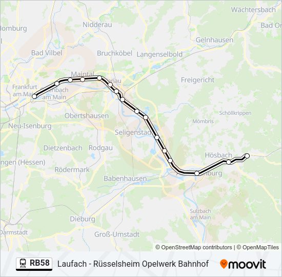 Поезд RB58: карта маршрута