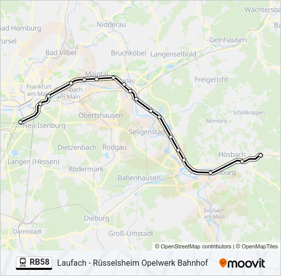 Поезд RB58: карта маршрута