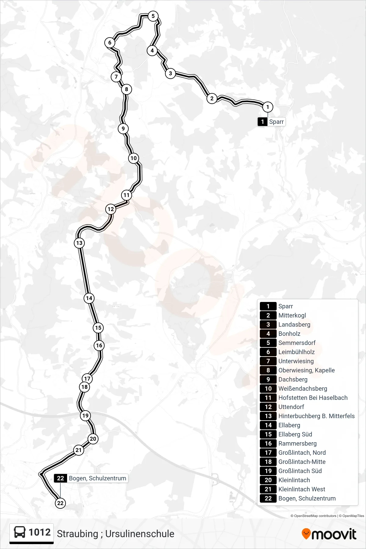 Linie 1012 (Bus) Richtung Straubing ; Ursulinenschule: Route und Haltestellen auf der Karte
