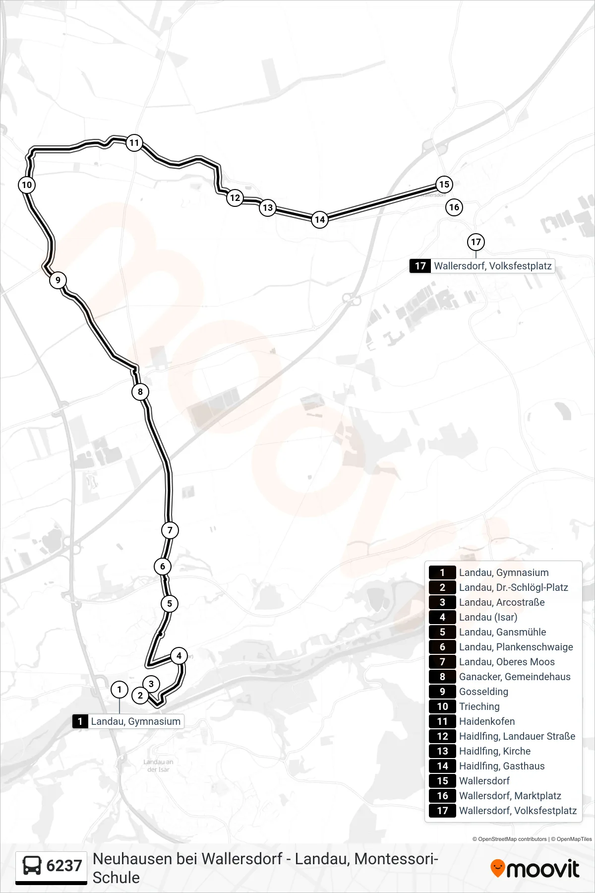 Linie 6237 (Bus) Richtung Wallersdorf: Route und Haltestellen auf der Karte