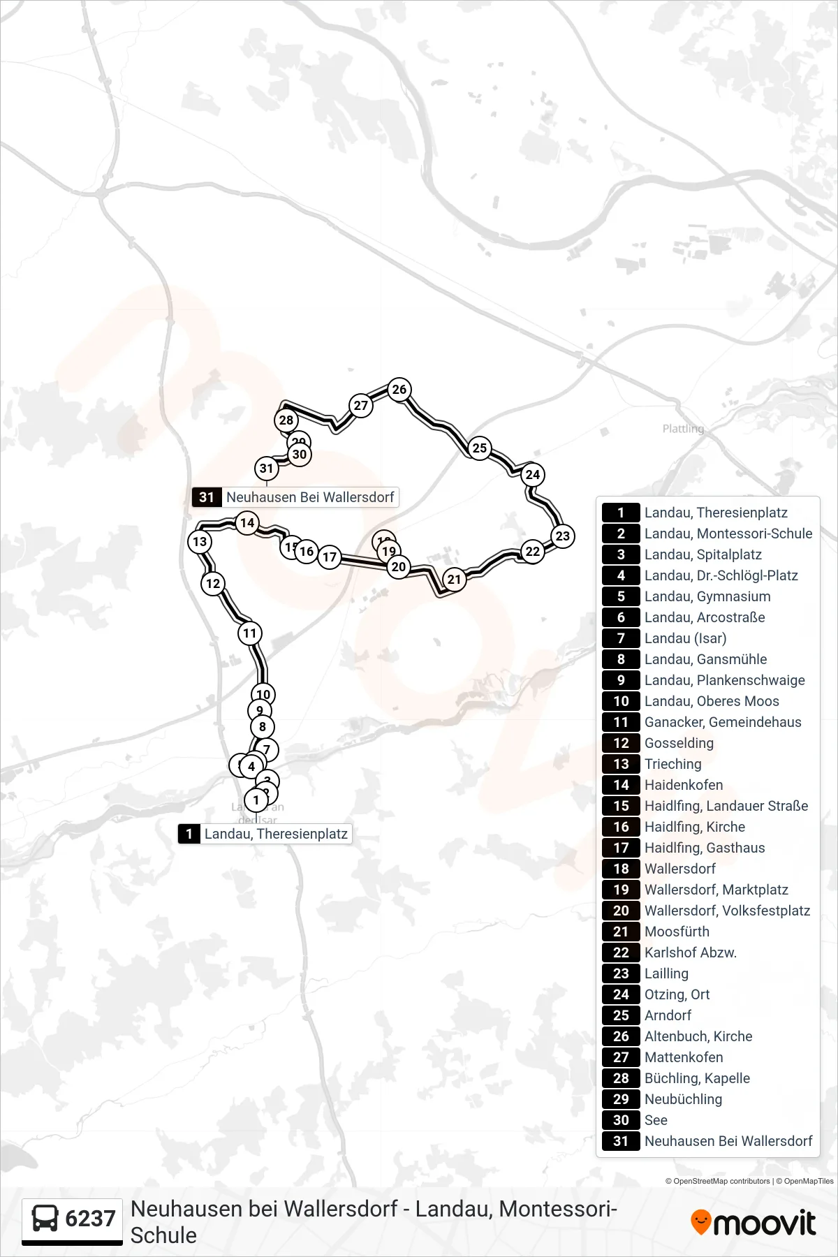 6237 bus Line (Neuhausen) route and stops on a map