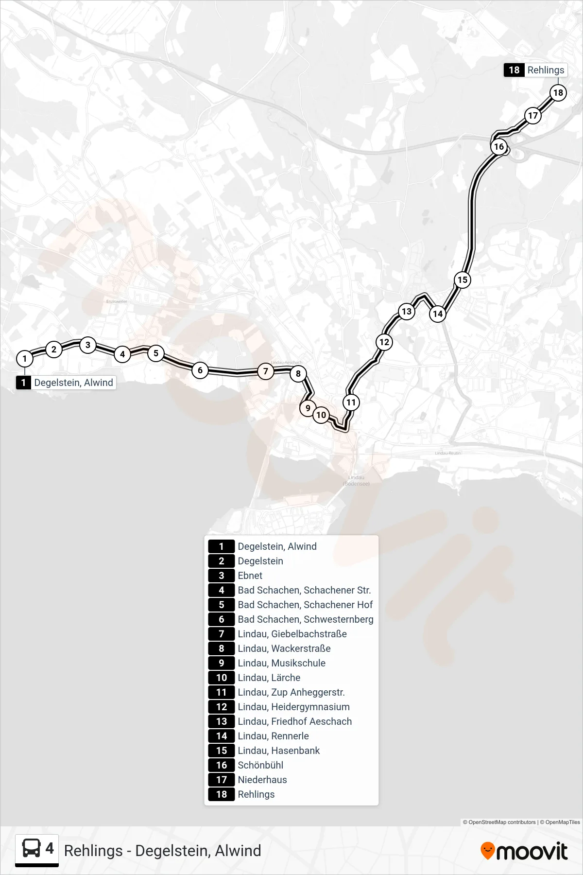 Linie 4 (Bus) Richtung Rehlings/Weißensberg: Route und Haltestellen auf der Karte