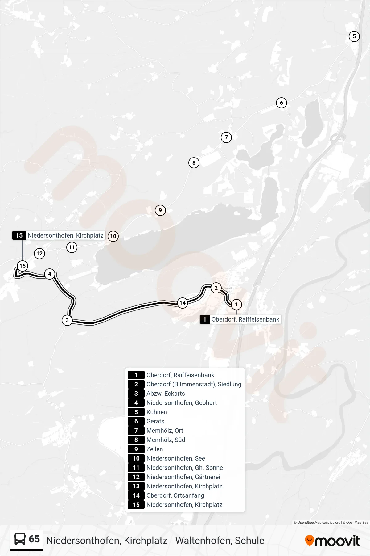 Linie 65 (Bus) Richtung Niedersonthofen, Kirchplatz: Route und Haltestellen auf der Karte