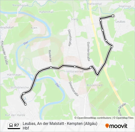 Автобус R7: карта маршрута