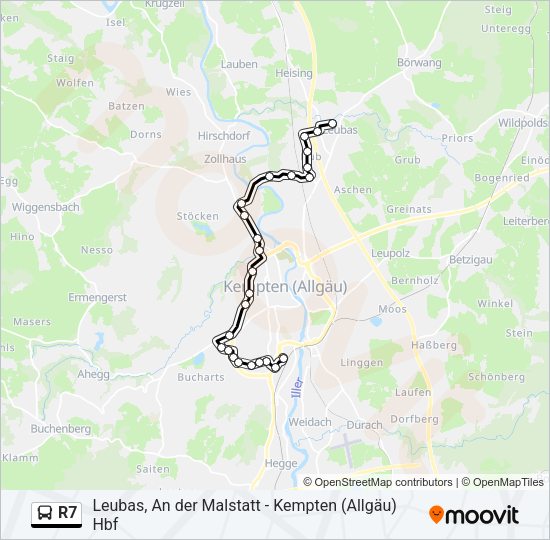Автобус R7: карта маршрута