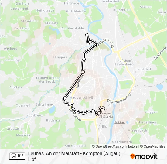 Автобус R7: карта маршрута