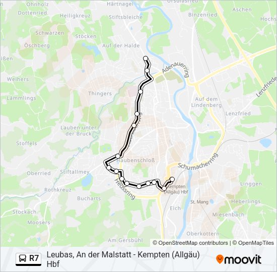 Автобус R7: карта маршрута