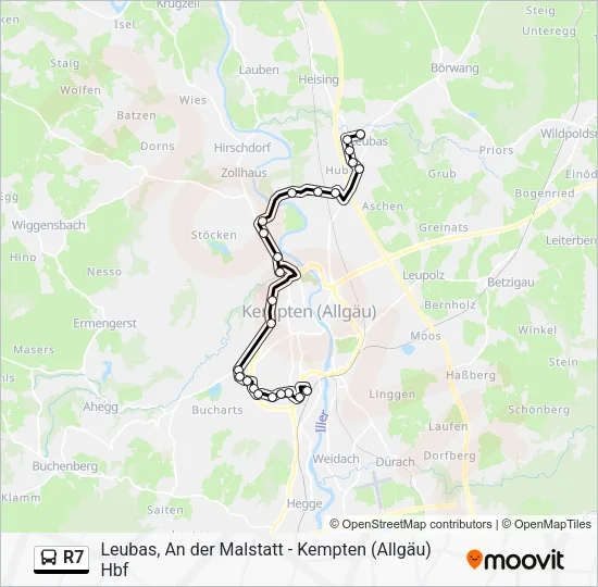 Автобус R7: карта маршрута