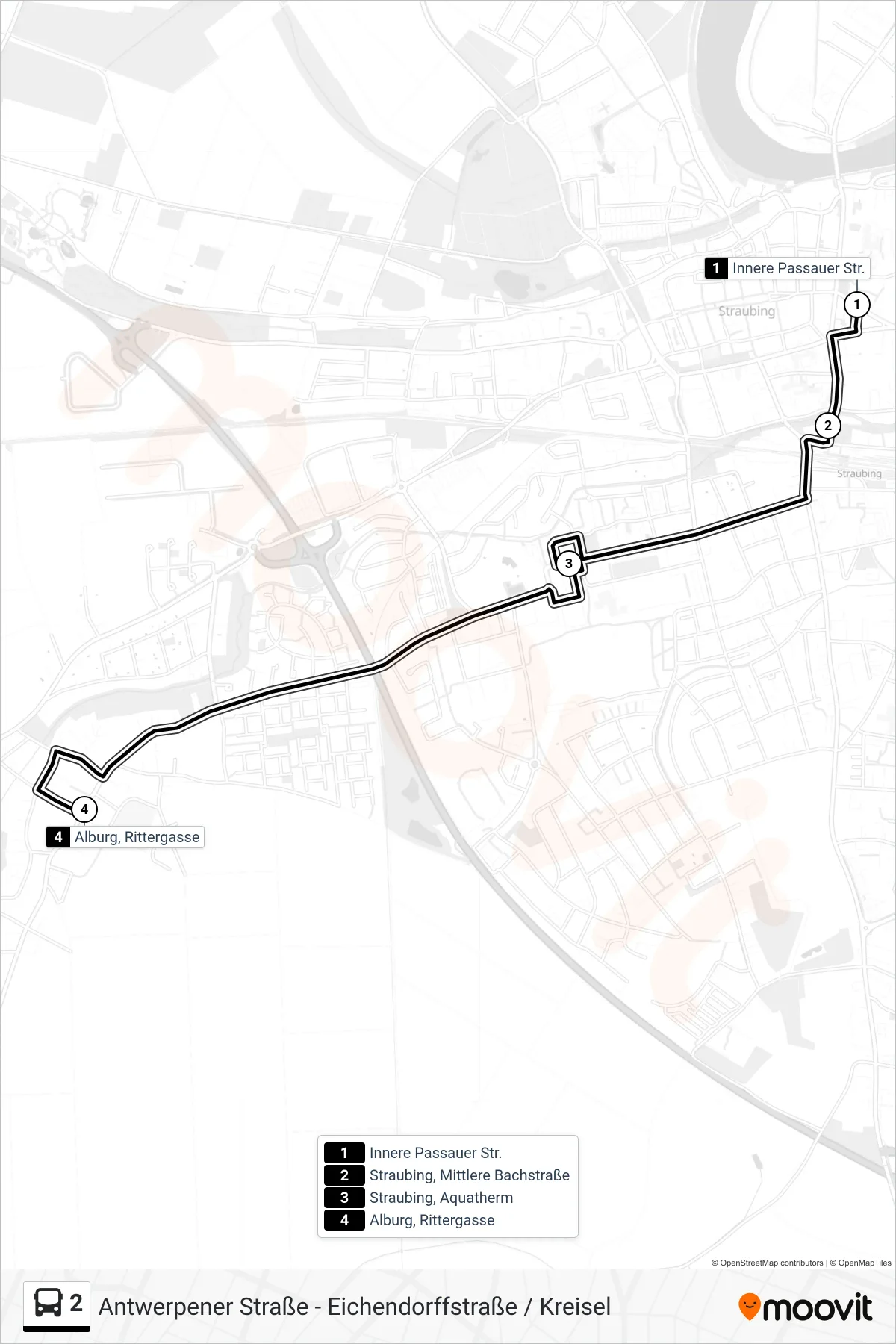 Linie 2 (Bus) Richtung Alburg, Rittergasse: Route und Haltestellen auf der Karte