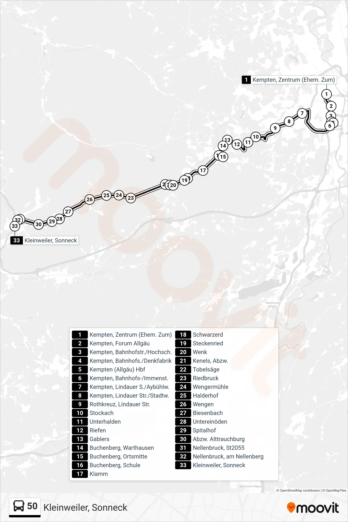 50 bus Line (Kleinweiler, Sonneck) route and stops on a map
