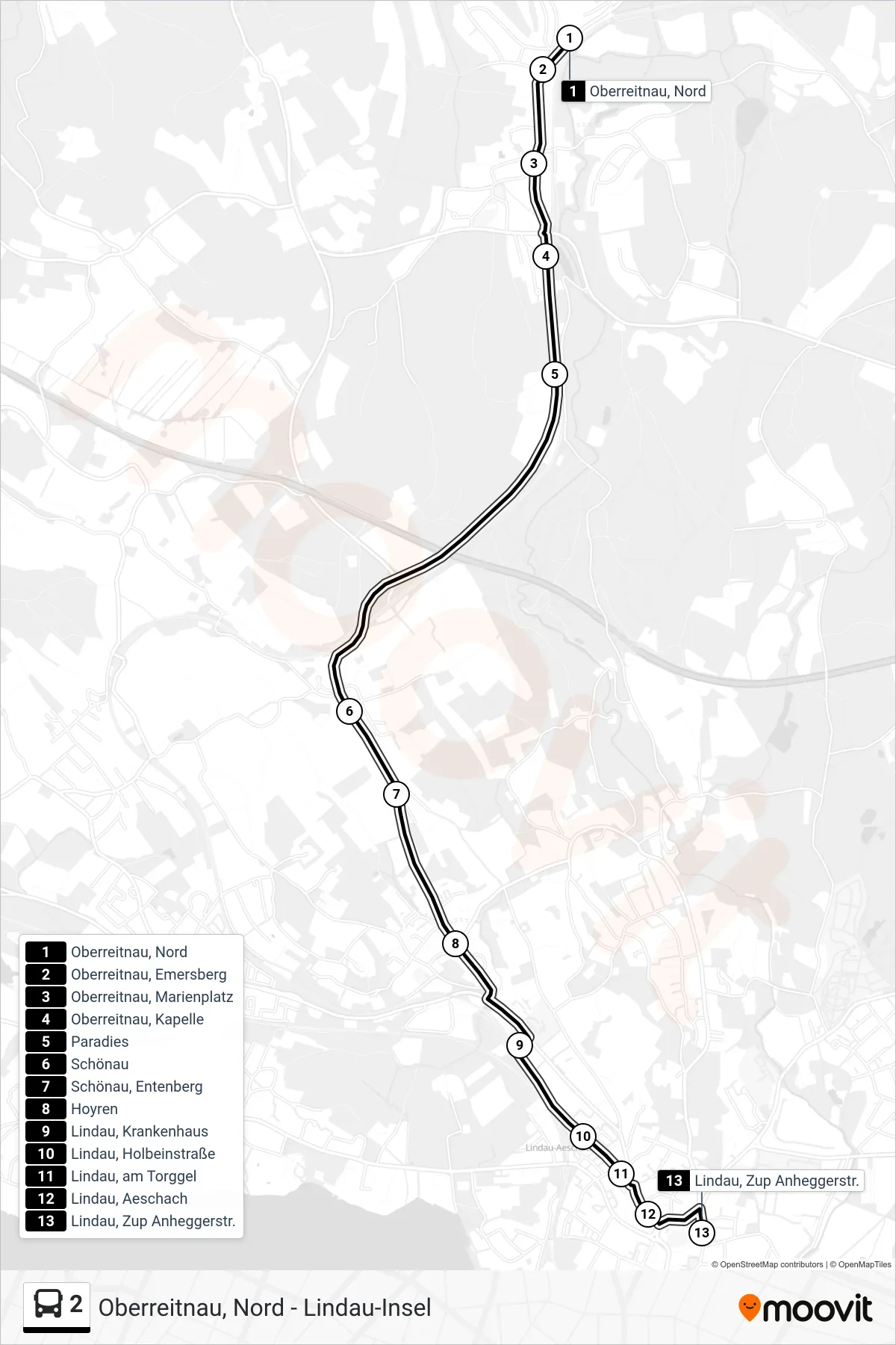 2 bus Line (Anheggerstraße/Zup 2) route and stops on a map