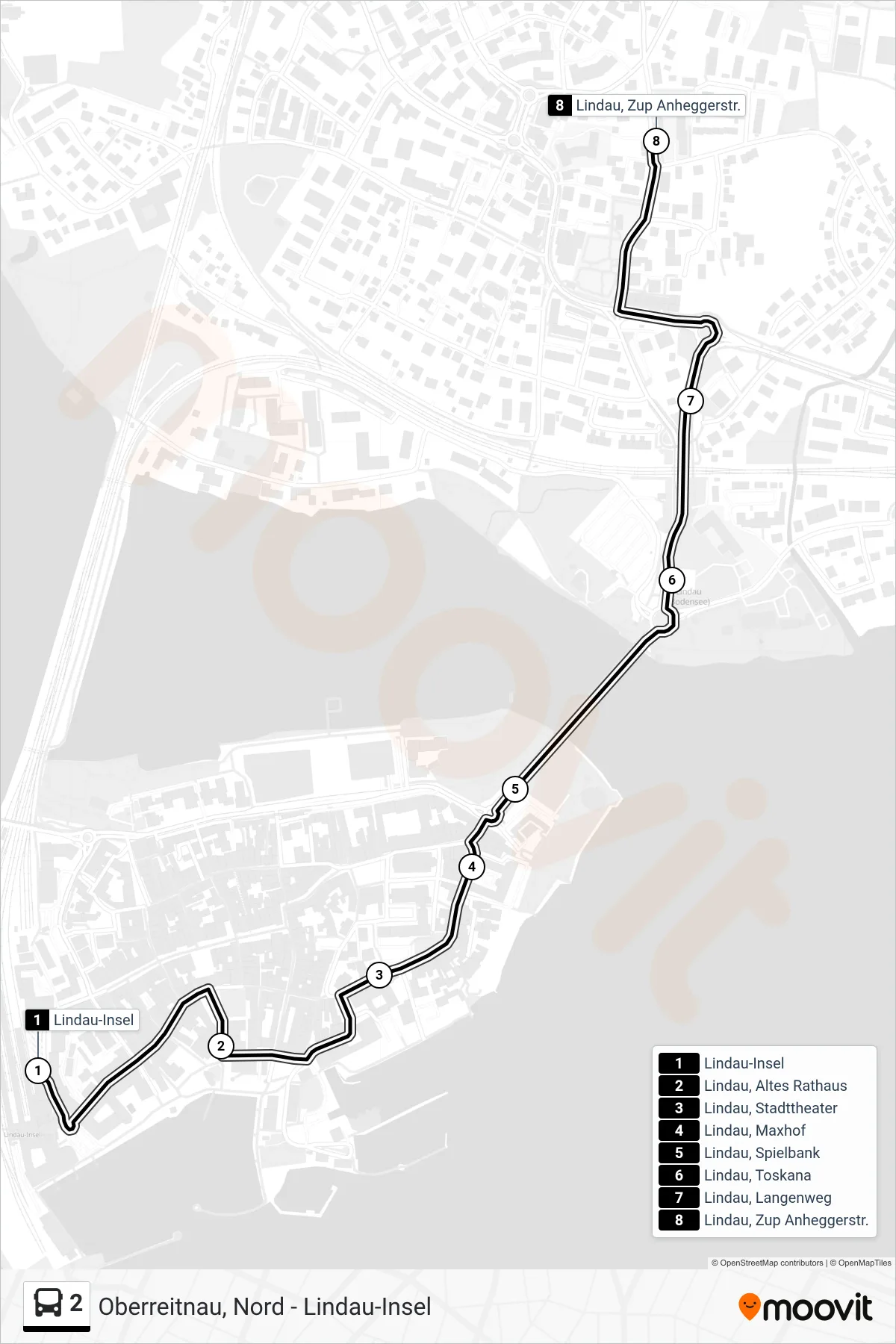Linie 2 (Bus) Richtung Anheggerstraße/Zup 2: Route und Haltestellen auf der Karte
