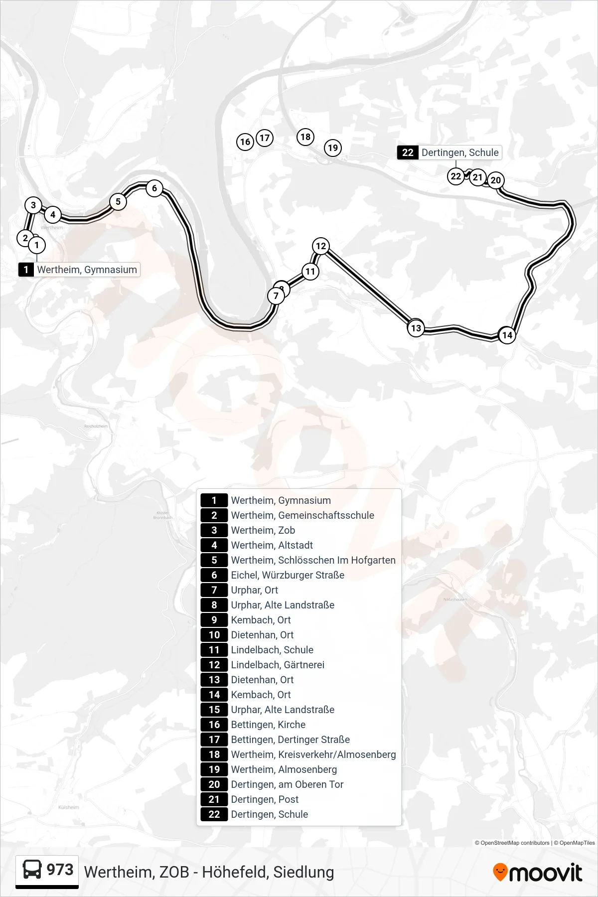 973 bus Line (Dertingen, Schule) route and stops on a map