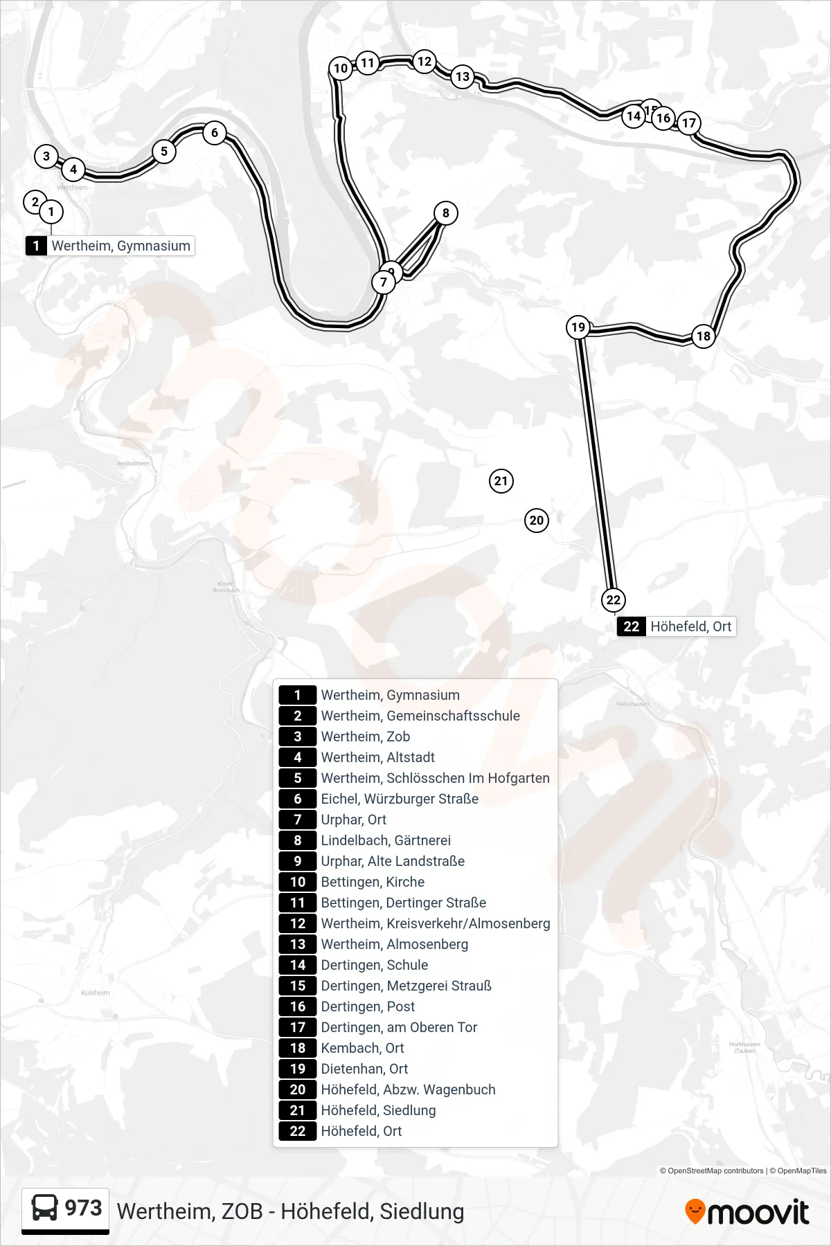 973 bus Line (Höhefeld, Ort) route and stops on a map