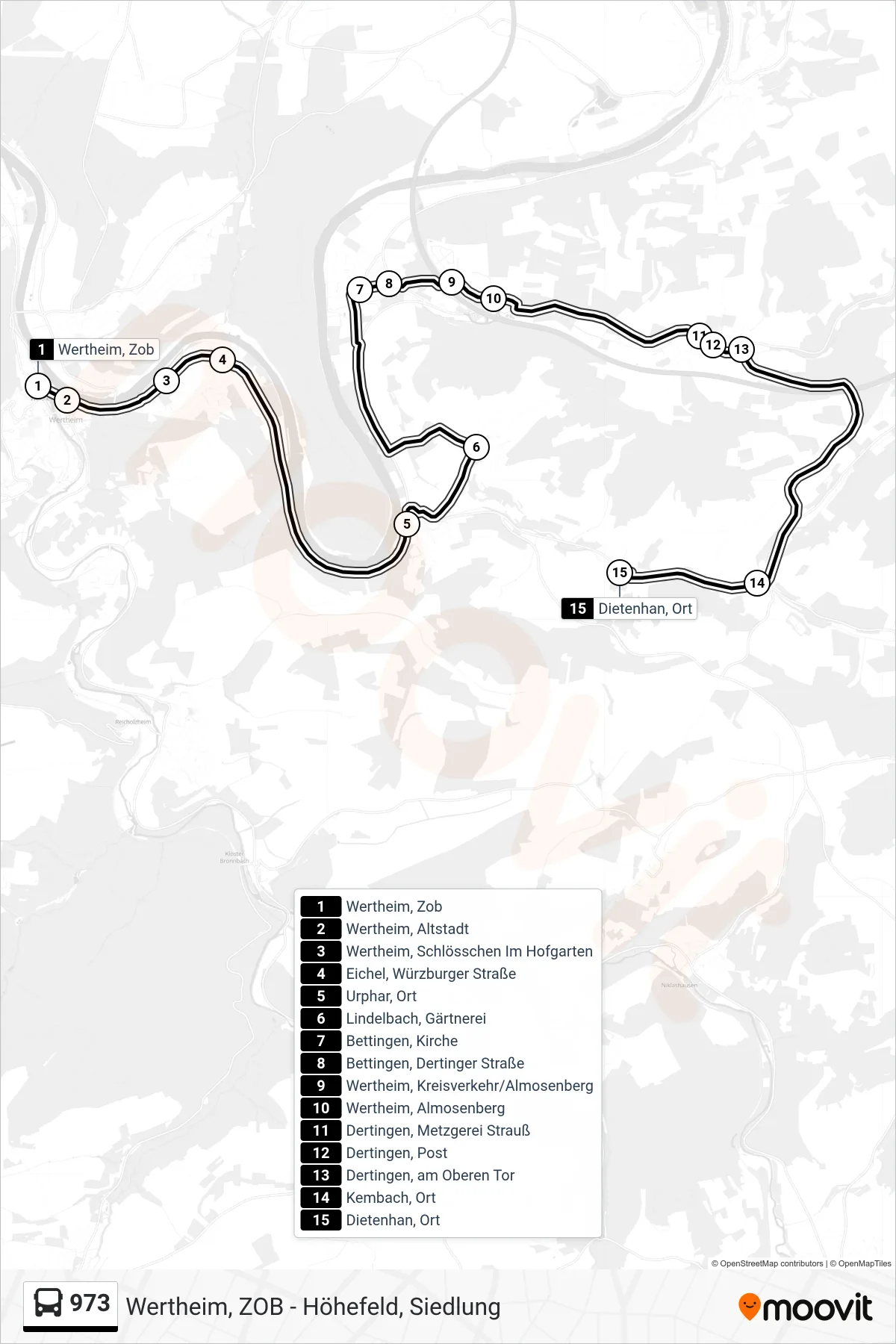 973 bus Line (Dietenhan, Ort) route and stops on a map