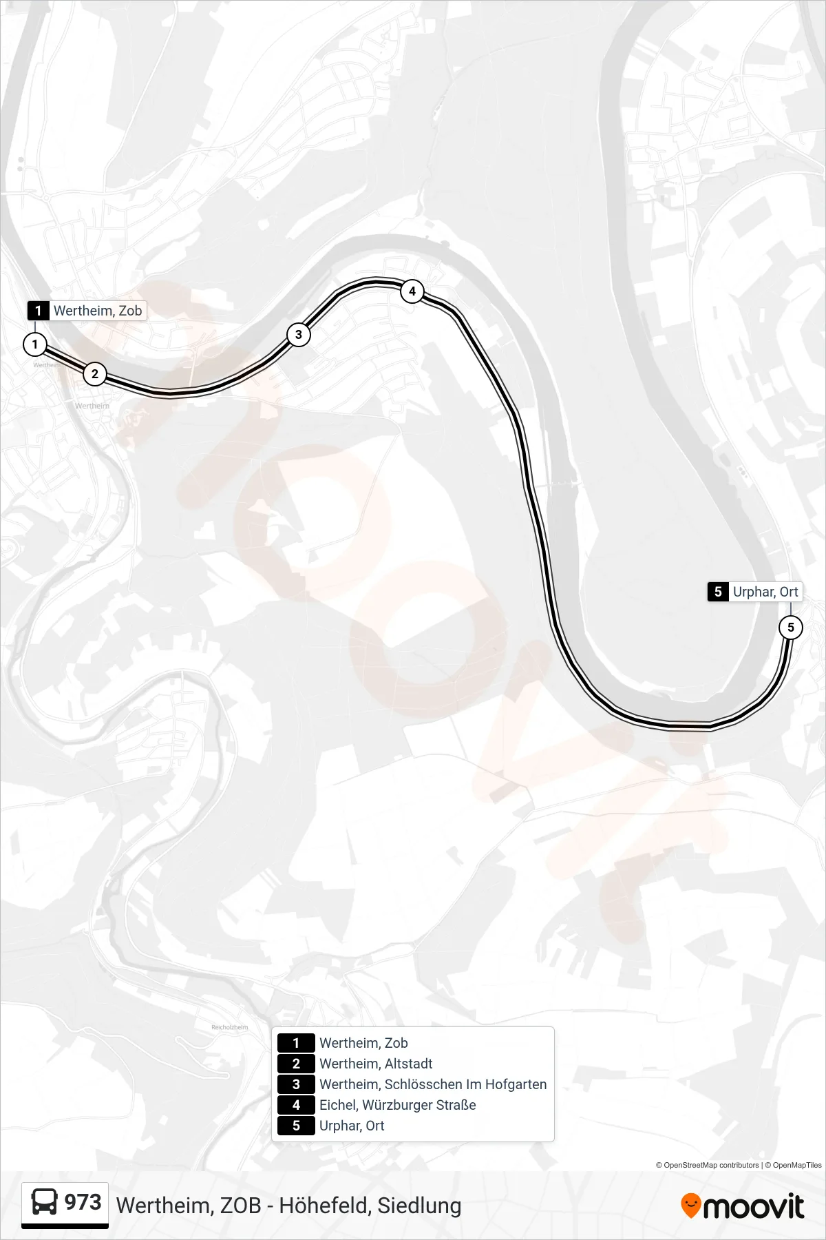 973 bus Line (Urphar, Ort) route and stops on a map