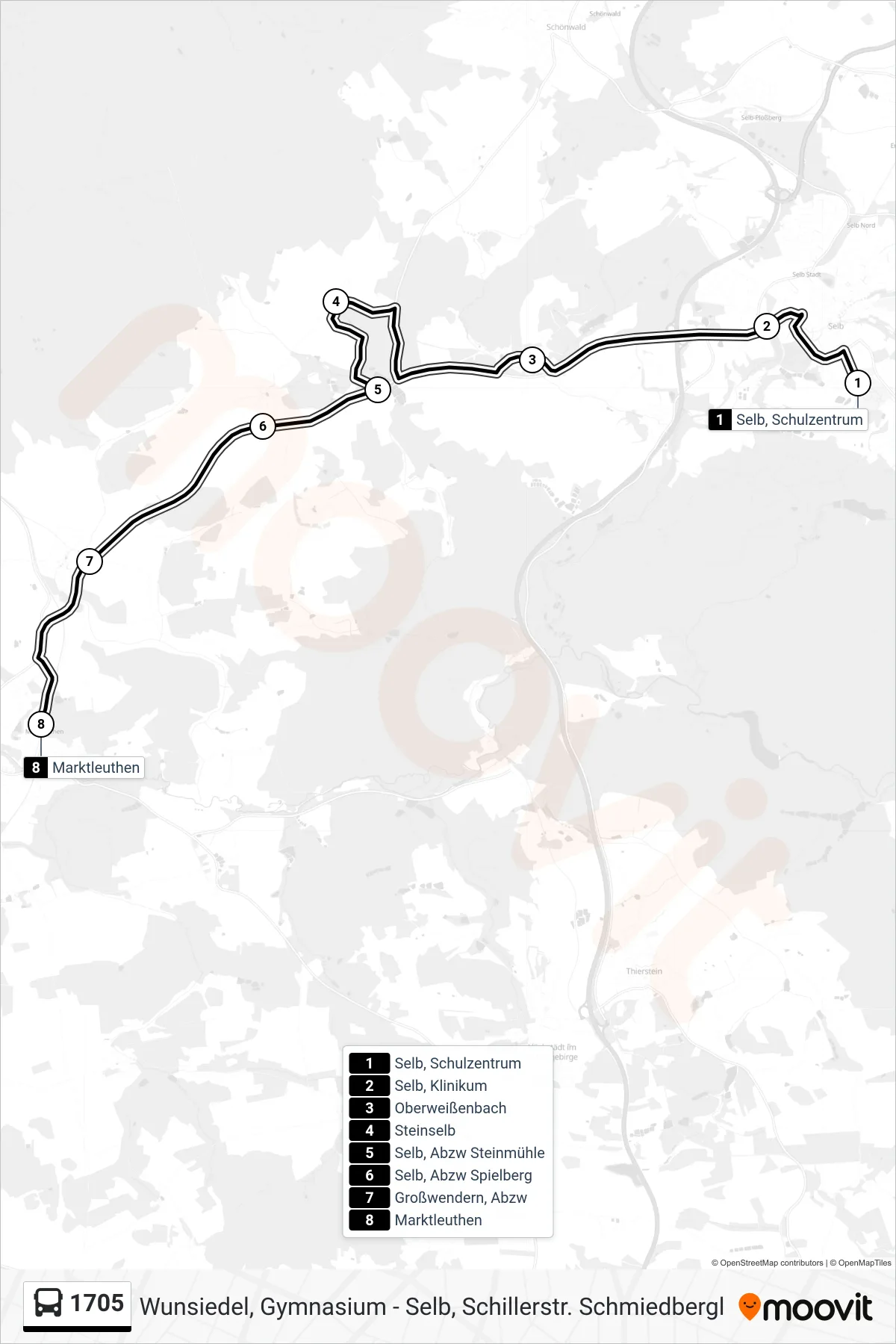 1705 bus Line (Marktleuthen) route and stops on a map
