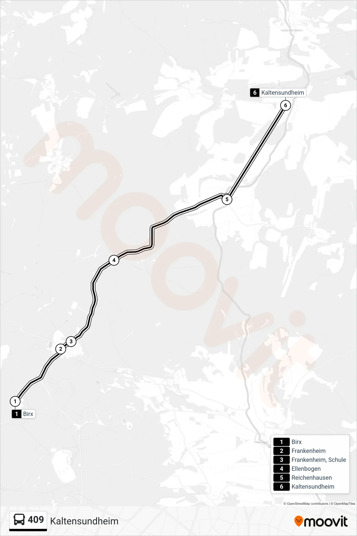 Linie 409 (Bus) Richtung Kaltensundheim: Route und Haltestellen auf der Karte