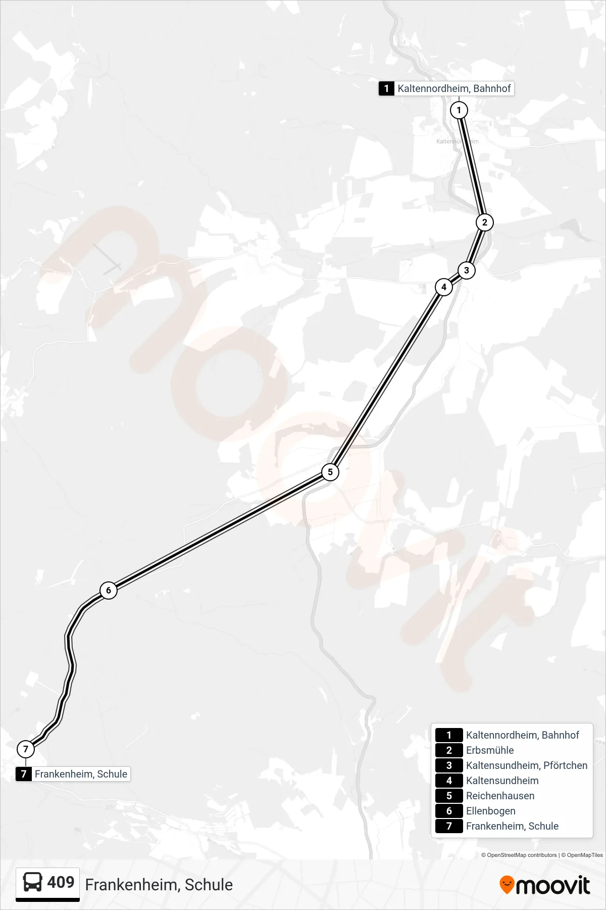 409 bus Line (Frankenheim, Schule) route and stops on a map