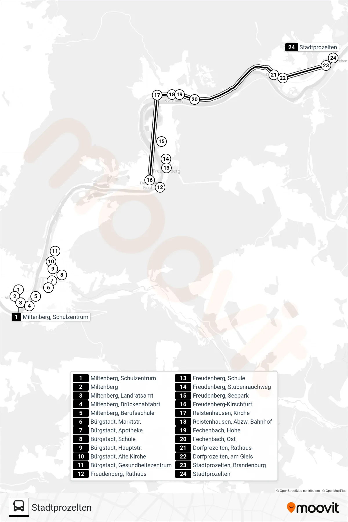 Linie 982 / 85 (Bus) Richtung Stadtprozelten: Route und Haltestellen auf der Karte