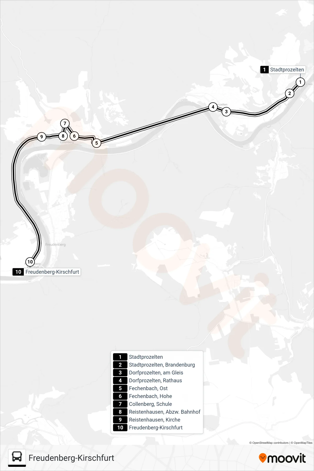 982 / 85 bus Line (Freudenberg-Kirschfurt) route and stops on a map