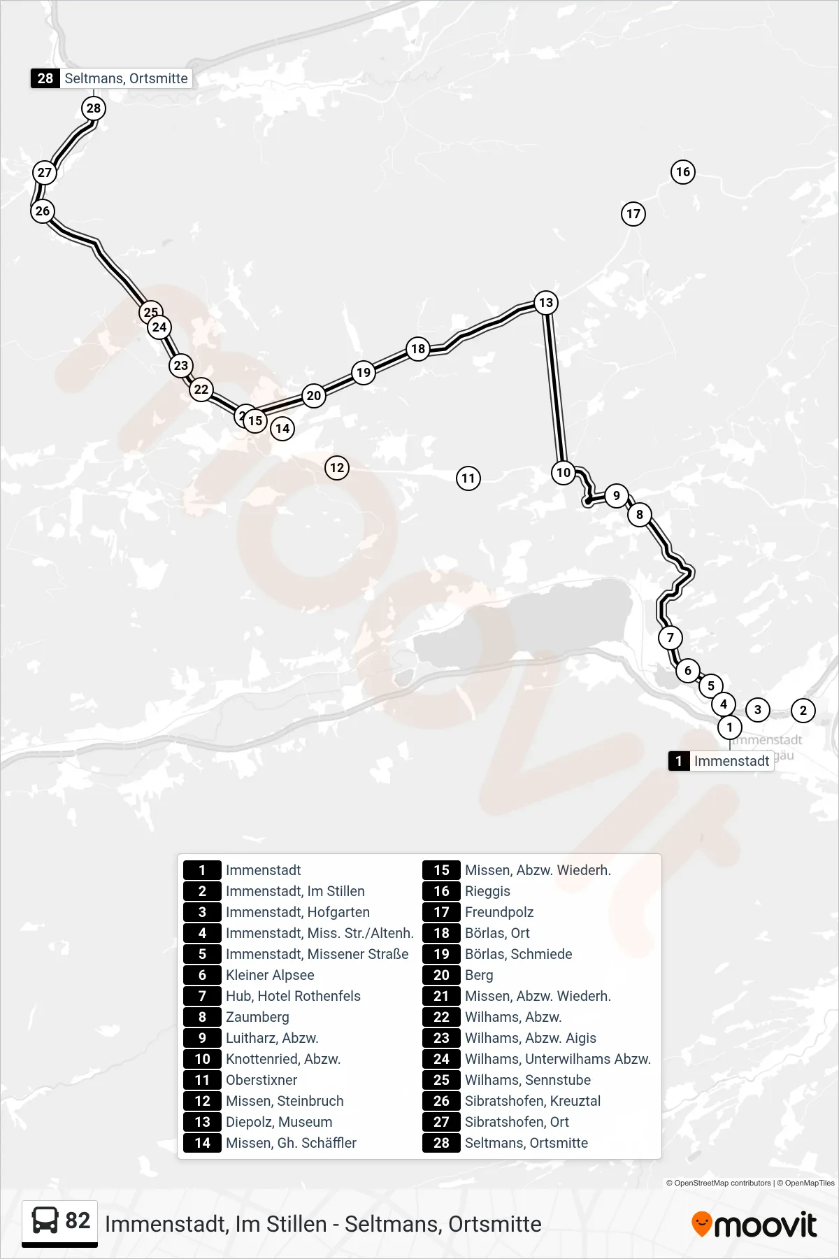 82 bus Line (Seltmans, Ortsmitte) route and stops on a map