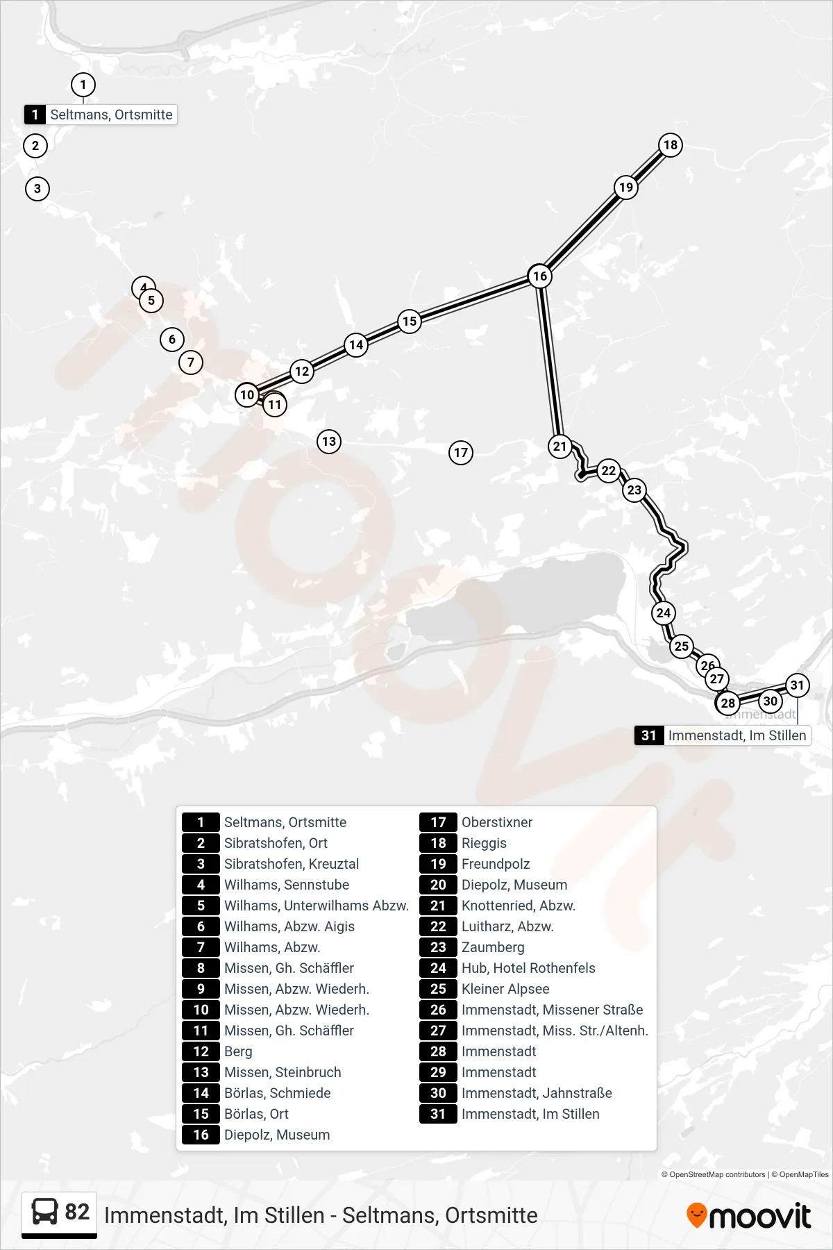 Linie 82 (Bus) Richtung Immenstadt, Im Stillen: Route und Haltestellen auf der Karte