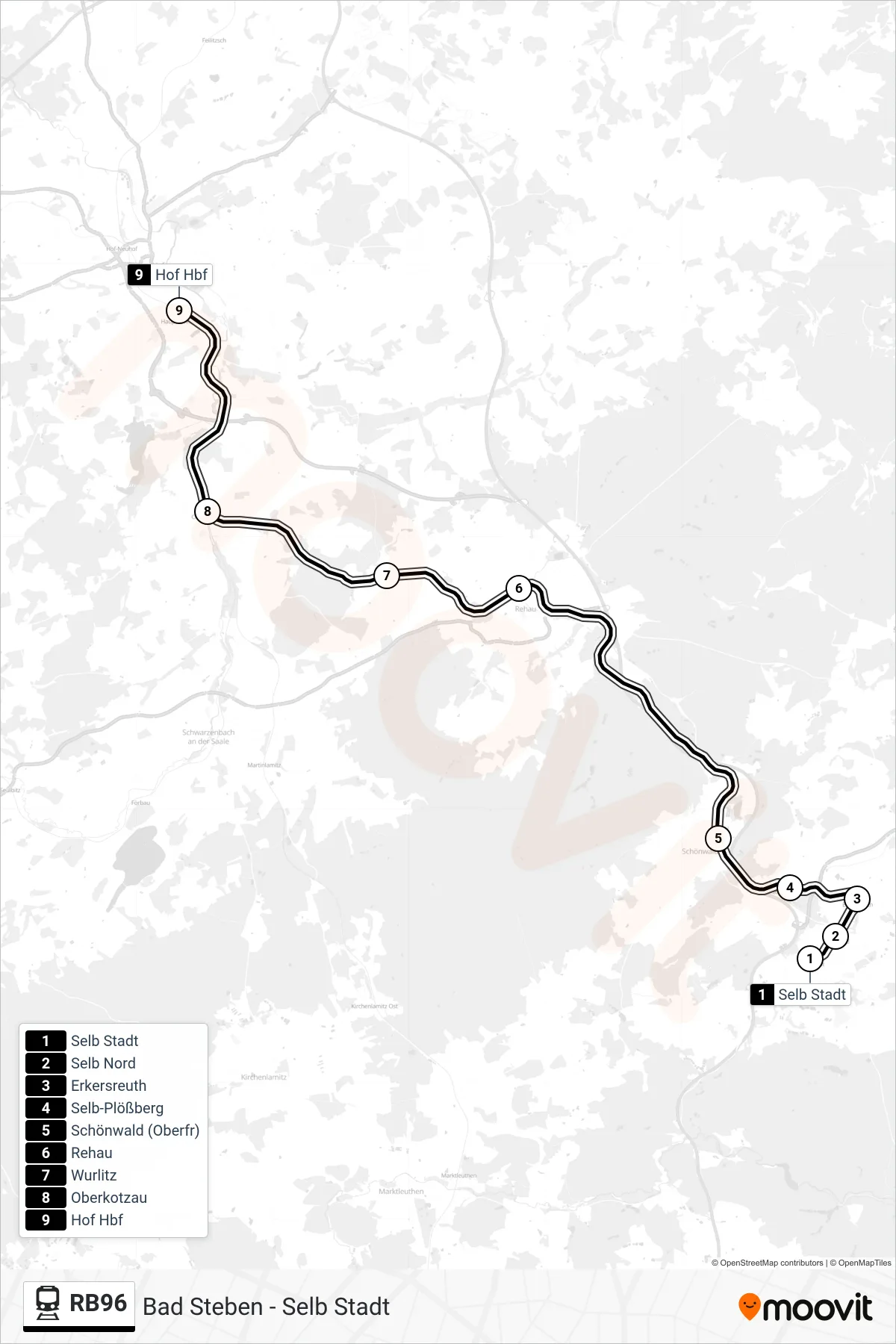 Linie RB96 (Tram) Richtung Hof Hbf: Route und Haltestellen auf der Karte