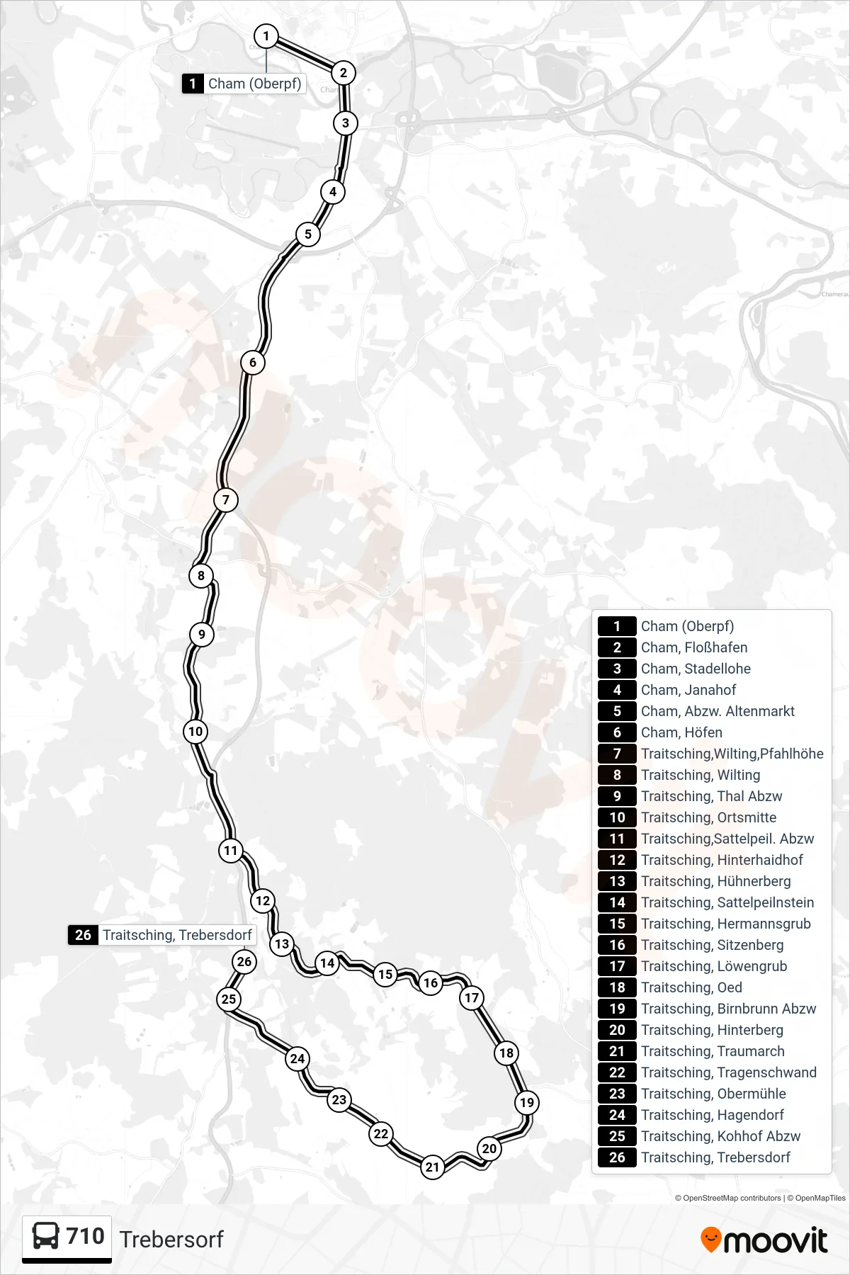 Linie 710 (Bus) Richtung Trebersorf: Route und Haltestellen auf der Karte