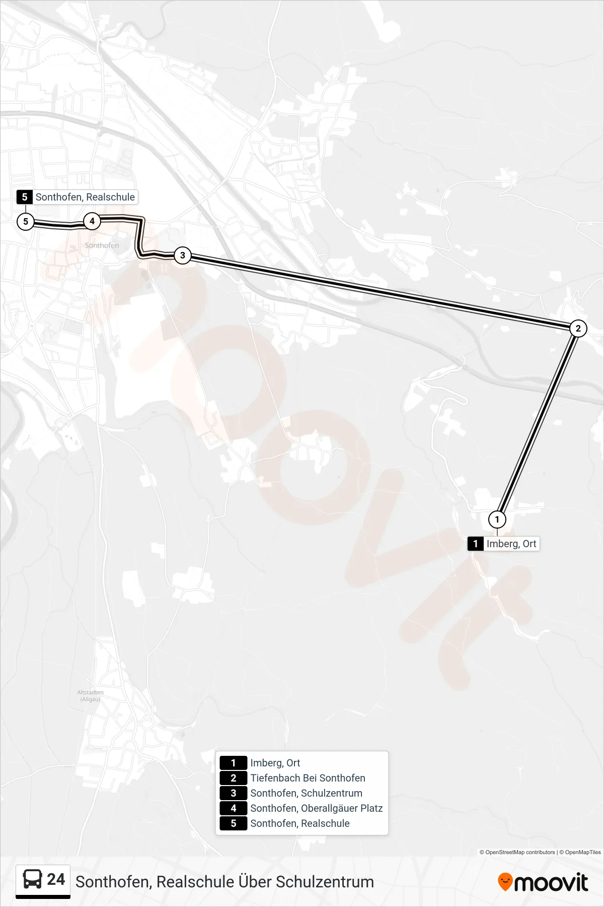 24 bus Line (Sonthofen, Realschule Über Schulzentrum) route and stops on a map