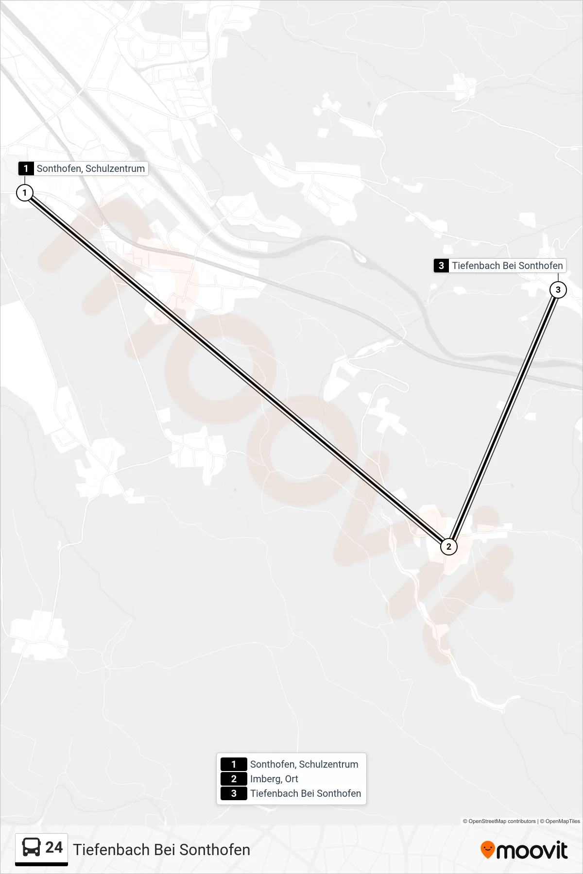 24 bus Line (Tiefenbach Bei Sonthofen) route and stops on a map