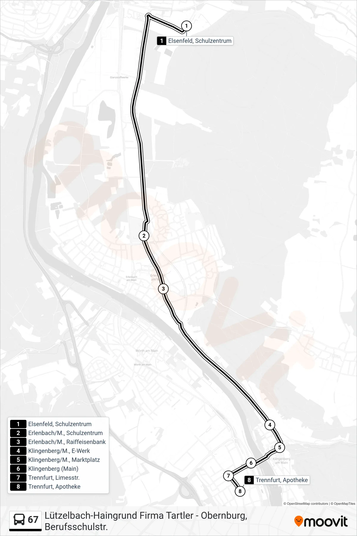 Linie 67 (Bus) Richtung Trennfurt: Route und Haltestellen auf der Karte