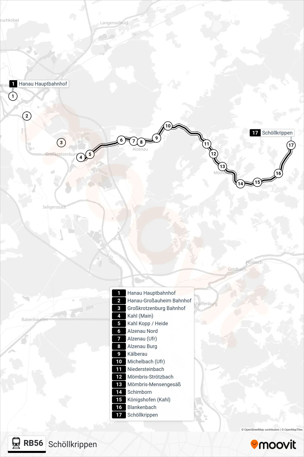 Linie RB56 (Bahn) Richtung Schöllkrippen: Route und Haltestellen auf der Karte
