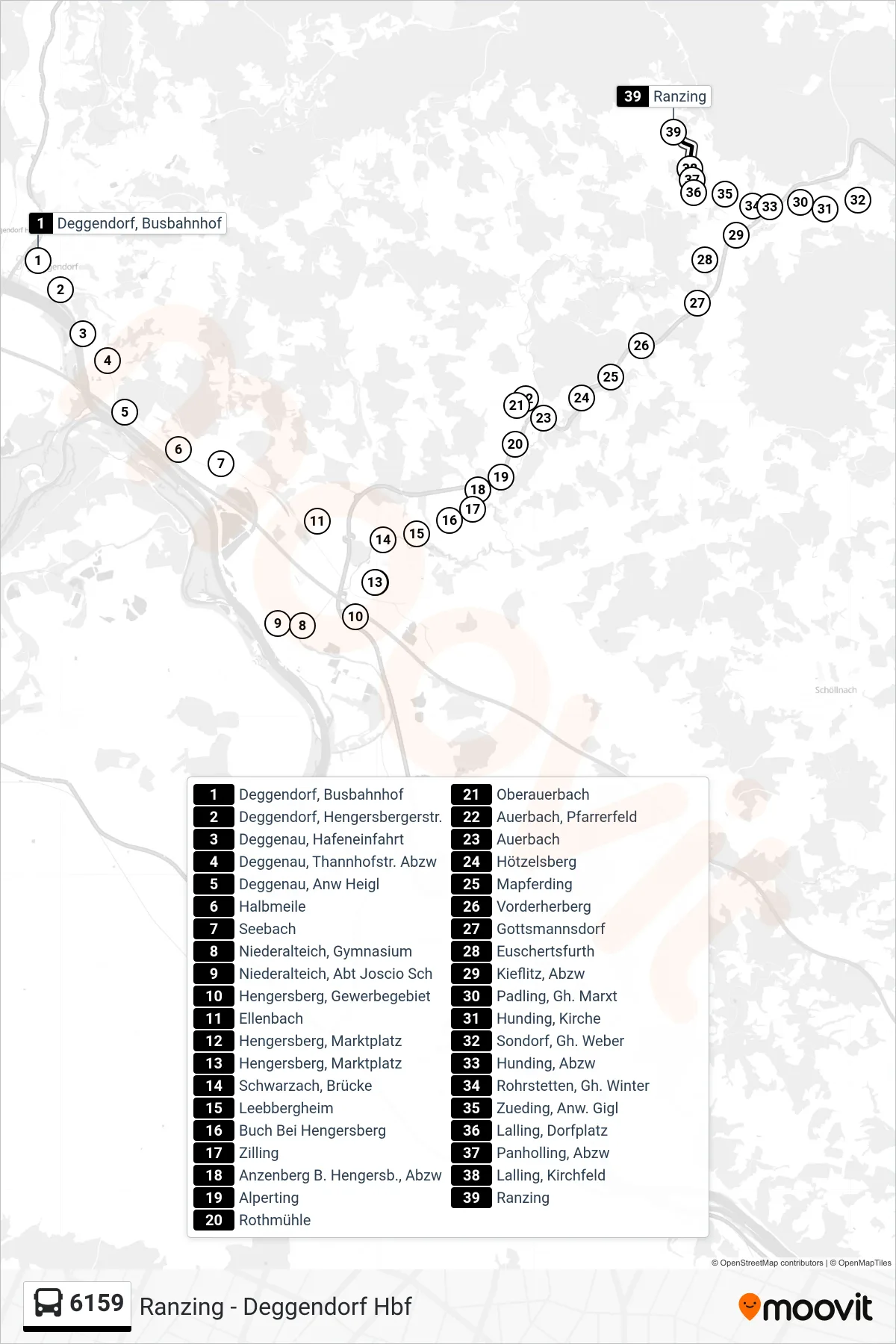 6159 bus Line (Ranzing) route and stops on a map
