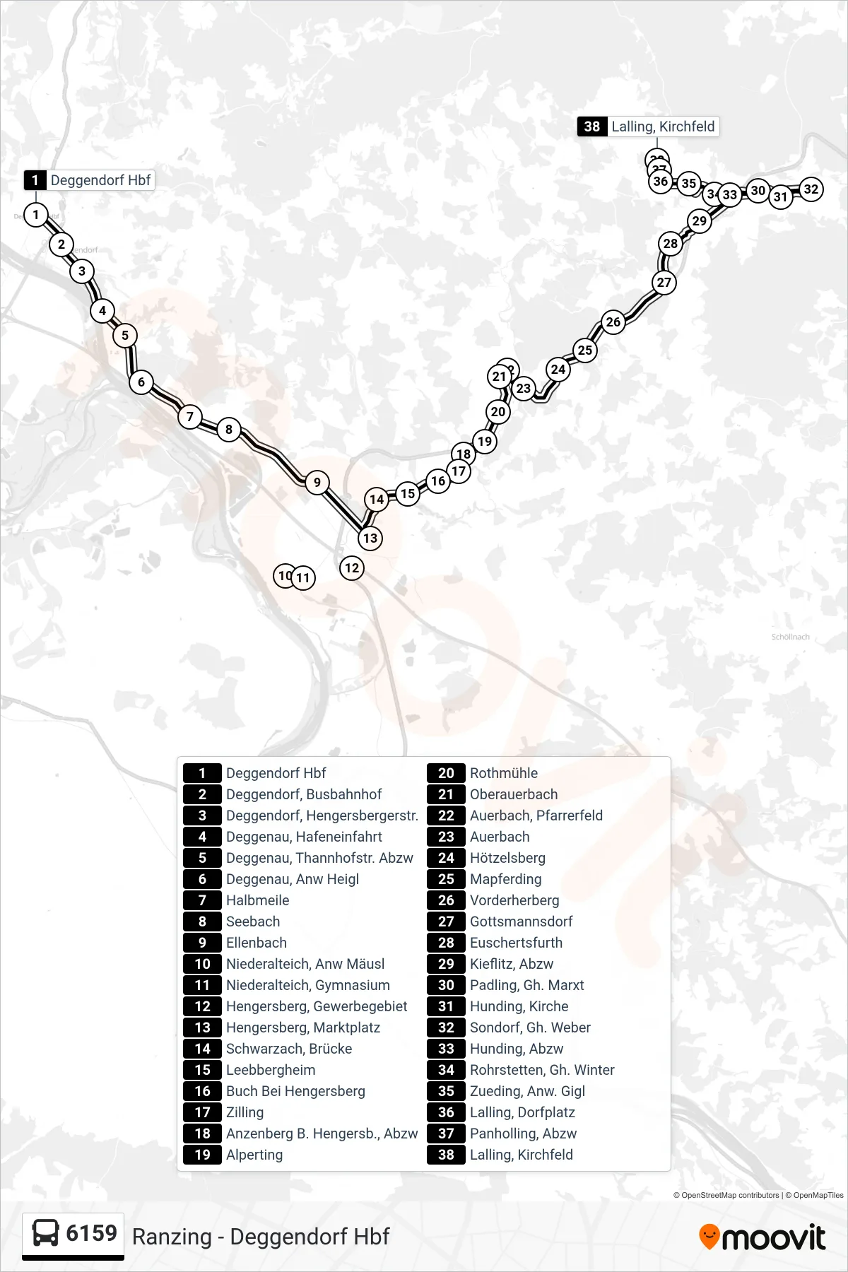 Linie 6159 (Bus) Richtung Lalling: Route und Haltestellen auf der Karte