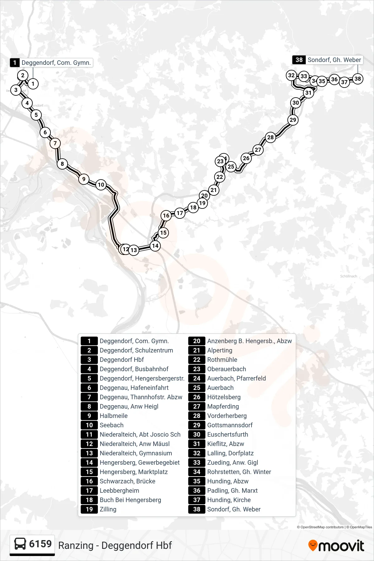6159 bus Line (Sondorf) route and stops on a map