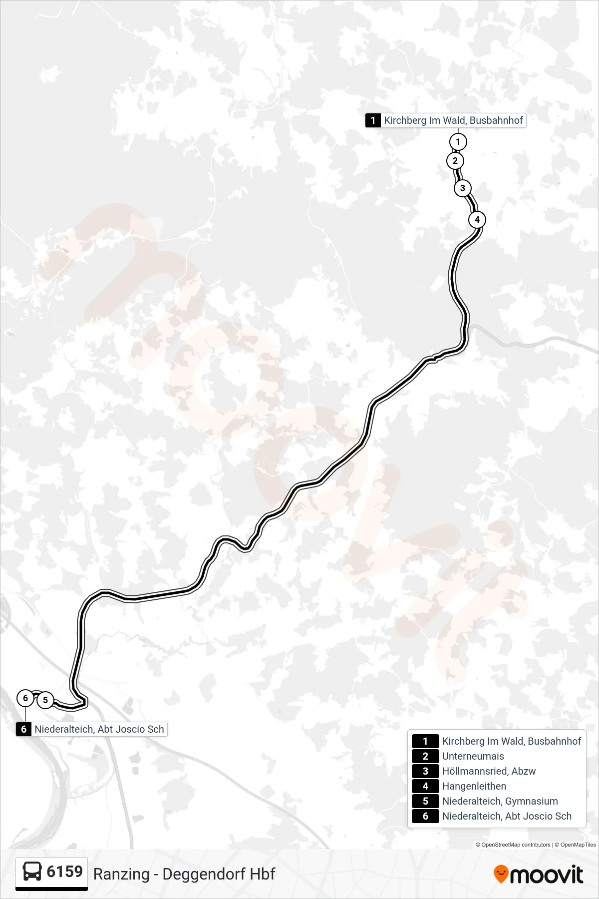Linie 6159 (Bus) Richtung Niederalteich: Route und Haltestellen auf der Karte