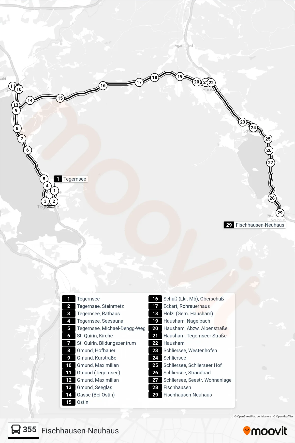 355 bus Line (Fischhausen-Neuhaus) route and stops on a map