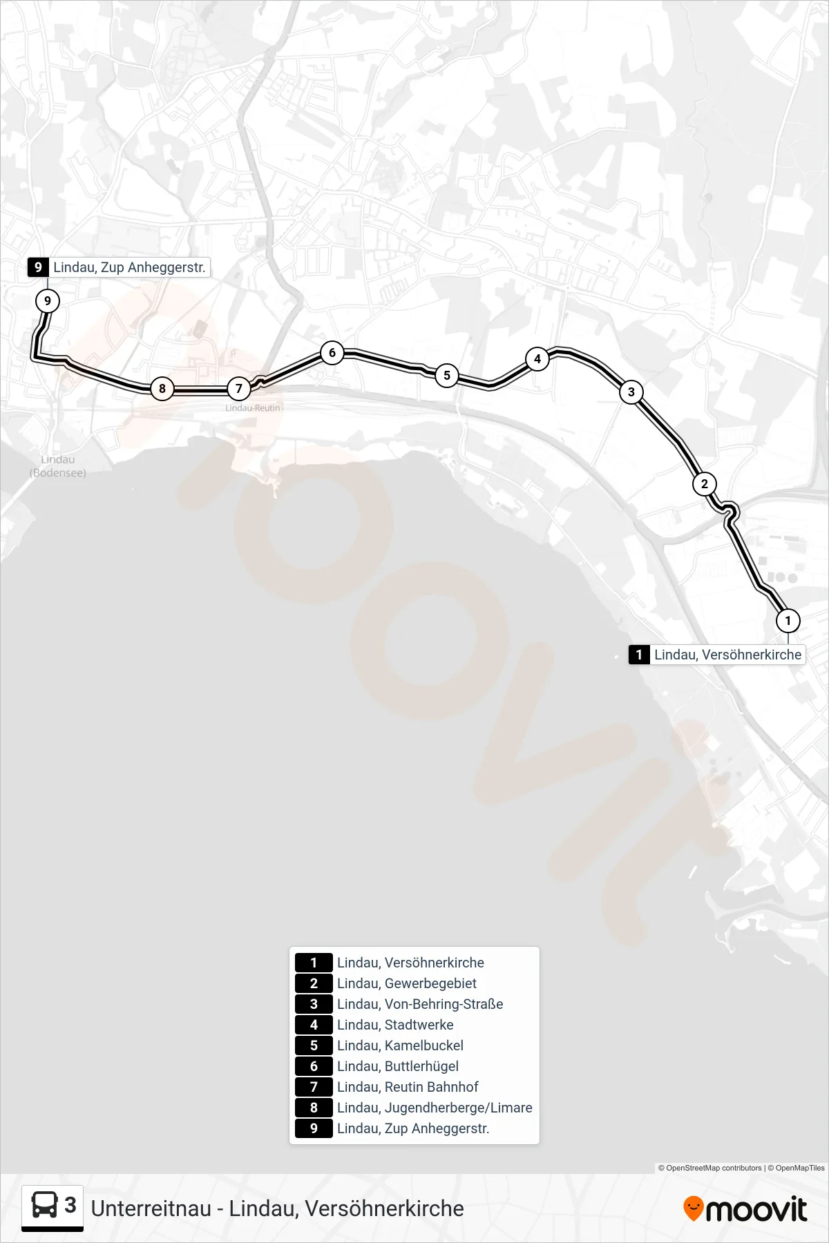 3 bus Line (Anheggerstraße/Zup 3) route and stops on a map